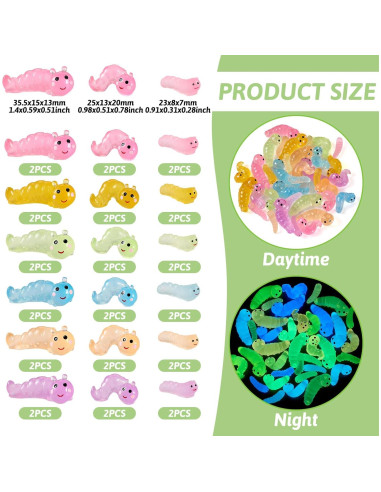 Figuritas Luminosas de Gusano Beadthoven - 36 Piezas para Decoración