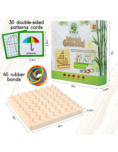 Tablero Geométrico de Madera Panda Brothers - Juguete Montessori 20.32cm
