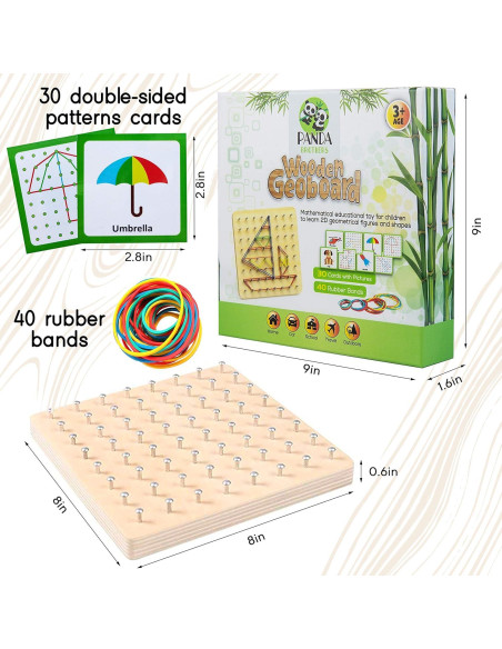 Tablero Geométrico de Madera Panda Brothers - Juguete Montessori 20.32cm Tablero Geométrico de Madera Panda Brothers - Juguete Montessori 20.32cm