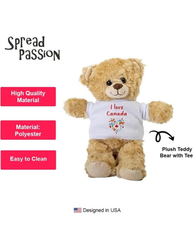 Osito de Peluche I Love Canada 25.4 cm con Camiseta Blanca
