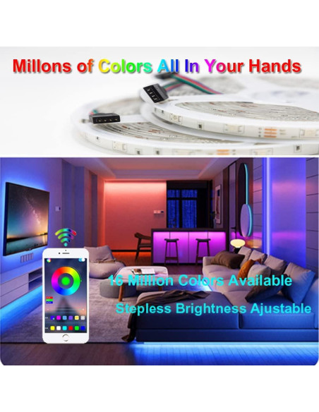 Tira LED RGB 10m KUMQUAT Control Bluetooth Sincronización Música