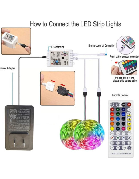 Tira LED RGB 10m KUMQUAT Control Bluetooth Sincronización Música