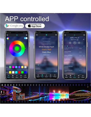 Tira LED RGB 10m KUMQUAT Control Bluetooth Sincronización Música