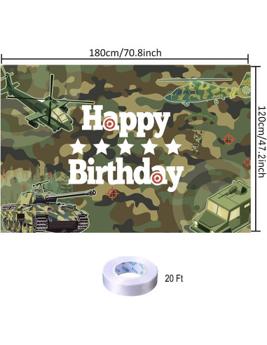 Banner de Cumpleaños Camo DuftGu 180x120 cm Decoración Fiesta