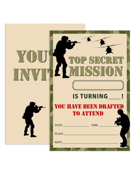 Invitaciones de Cumpleaños UDNADKEX Camuflaje 20 Unidades