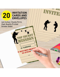 Invitaciones de Cumpleaños UDNADKEX Camuflaje 20 Unidades 2