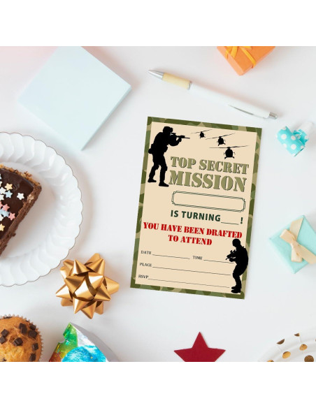 Invitaciones de Cumpleaños UDNADKEX Camuflaje 20 Unidades