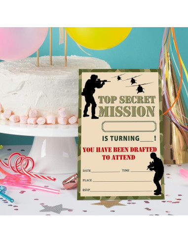 Invitaciones de Cumpleaños UDNADKEX Camuflaje 20 Unidades