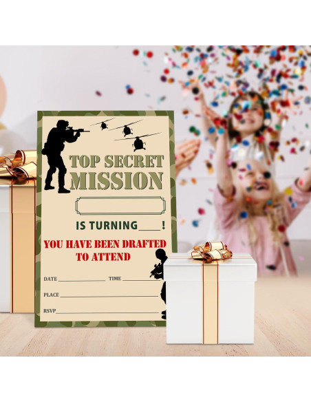 Invitaciones de Cumpleaños UDNADKEX Camuflaje 20 Unidades