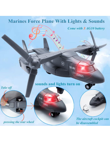 Juguete Helicóptero Militar OTONOPI V-22 con Luces y Sonidos