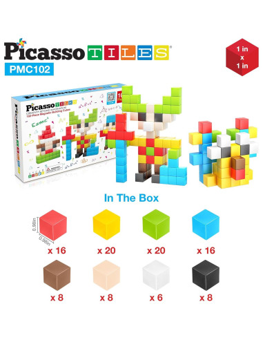PicassoTiles Cubo Magnético 102 Piezas 1" Juguete Educativo