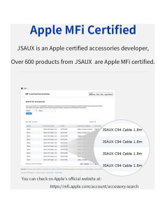 Cable Lightning JSAUX 6ft MFi Nylon Trenzado Rojo Carga Rápida 2