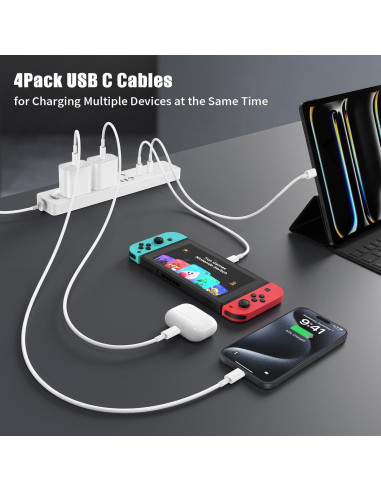 Cable USB C a USB C Essri 4Pack 3 pies 60W Carga Rápida