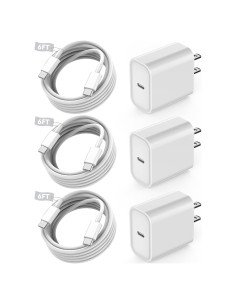 Cargador Rápido USB C 20W + 3 Cables 6FT para iPhone 16/15