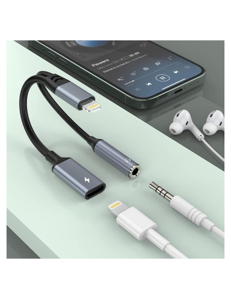 Adaptador 2-en-1 Lightning a 3.5mm MFi para iPhone