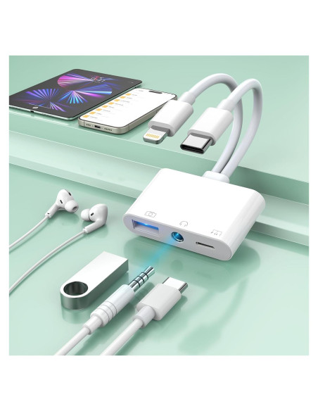 Adaptador de Auriculares USB-C y Lightning con Carga - 3.5mm
