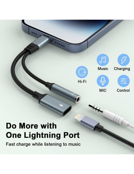 Adaptador 2-en-1 Lightning a 3.5mm MFi para iPhone
