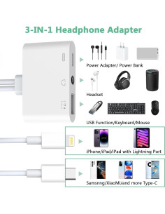 Adaptador de Auriculares USB-C y Lightning con Carga - 3.5mm 2