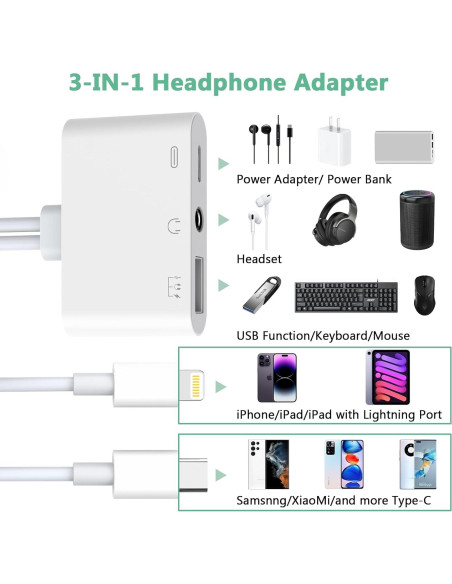 Adaptador de Auriculares USB-C y Lightning con Carga - 3.5mm