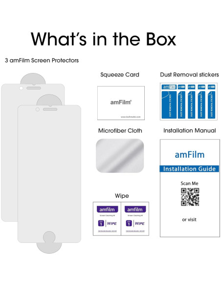 Protector de Pantalla Vidrio Templado amFilm para iPhone SE 2/3, 8, 7, 6S, 6