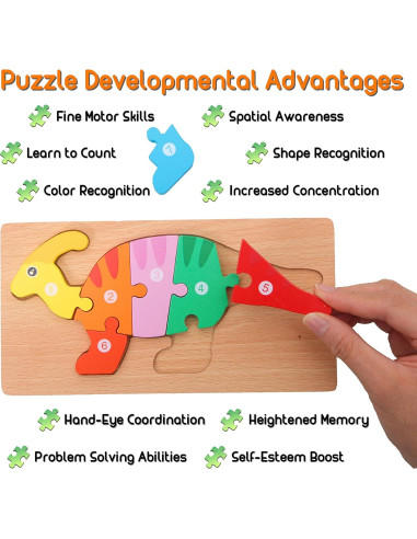 Rompecabezas de Madera Montessori Mama - Dinosaurios 5 Piezas