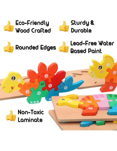 Rompecabezas de Madera Montessori Mama - Dinosaurios 5 Piezas