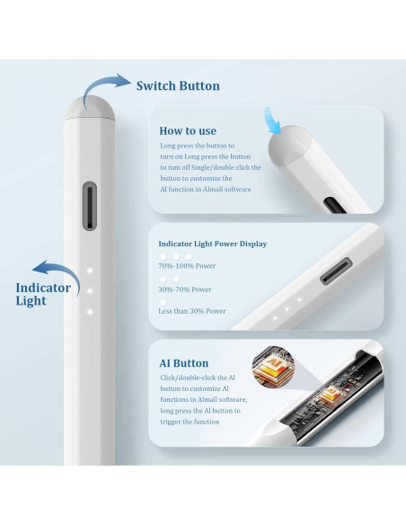 Lápiz Stylus AI Nymus para iPad Pro/Air/Mini - 6 Funciones Lápiz Stylus AI Nymus para iPad Pro/Air/Mini - 6 Funciones