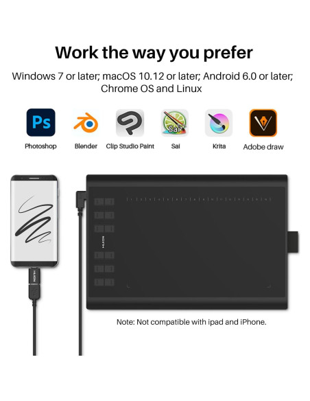 Tableta Gráfica Huion H1060P 25.4x15.88cm 8192 Niveles Presión