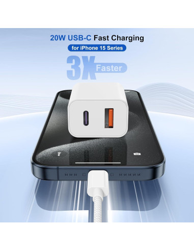 Cargador Rápido USB C Lefcen 20W Doble Puerto para iPhone 15