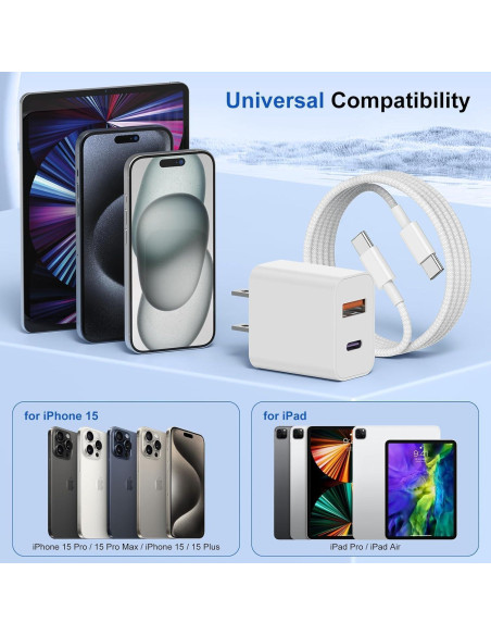 Cargador Rápido USB C Lefcen 20W Doble Puerto para iPhone 15