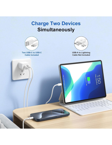 Cargador Rápido USB C Lefcen 20W Doble Puerto para iPhone 15