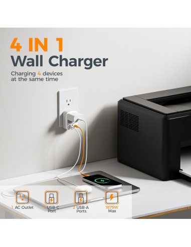 Cargador de Pared TESSAN 3 Puertos USB C 1875W Adaptador