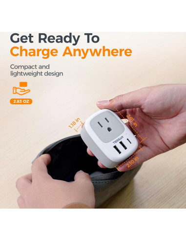 Cargador de Pared TESSAN 3 Puertos USB C 1875W Adaptador