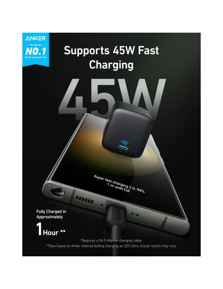 Cargador Anker 313 45W USB-C Plegable Carga Rápida para Samsung