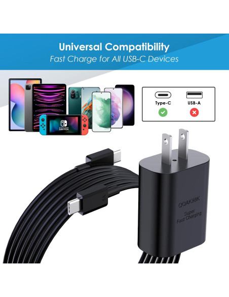 Cargador Rápido USB C 25W PD con Cable 3M para Samsung Cargador Rápido USB C 25W PD con Cable 3M para Samsung