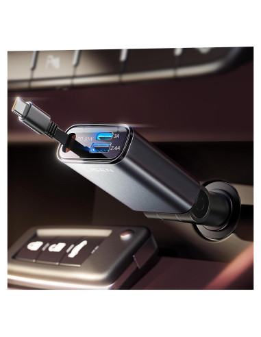 Cargador de Coche LISEN USB C 57W Retráctil para iPhone 16/15