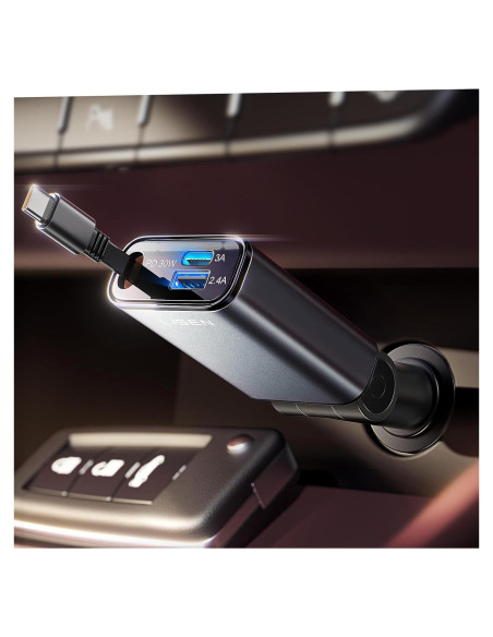 Cargador de Coche LISEN USB C 57W Retráctil para iPhone 16/15