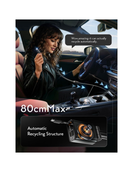 Cargador de Coche LISEN USB C 57W Retráctil para iPhone 16/15