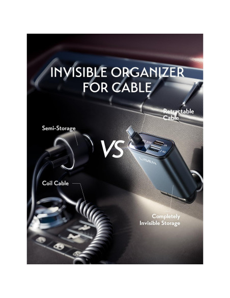 Cargador de Coche LISEN USB C 57W Retráctil para iPhone 16/15