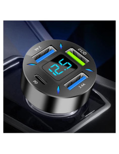 Cargador de coche KIFIDAN 4 Puertos QC3.0 PD 20W Negro