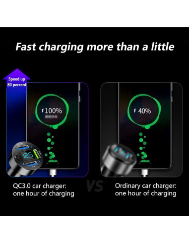 Cargador de coche KIFIDAN 4 Puertos QC3.0 PD 20W Negro