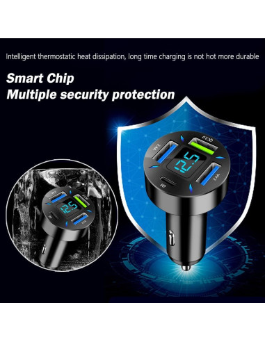 Cargador de coche KIFIDAN 4 Puertos QC3.0 PD 20W Negro