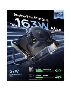 Cargador de Coche Baseus 163W Retráctil USB-C Carga Rápida 2