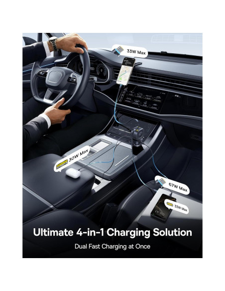 Cargador de Coche Baseus 163W Retráctil USB-C Carga Rápida Cargador de Coche Baseus 163W Retráctil USB-C Carga Rápida