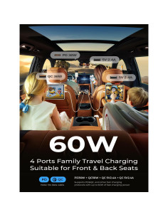 Cargador de Coche USB C LISEN 60W 4 Puertos Carga Rápida 2