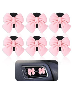 6 Clips de Ventilación de Coche Tyqour con Lazo Rosa