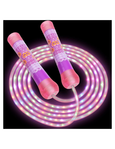 Cuerda de Salto LED Ynanimery Rosa 2.13m Ajustable para Niños