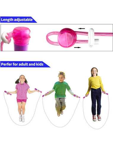 Cuerda de Salto LED Ynanimery Rosa 2.13m Ajustable para Niños