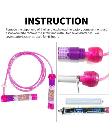 Cuerda de Salto LED Ynanimery Rosa 2.13m Ajustable para Niños
