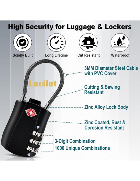 5 Candados TSA Locilot con 10 Candados de Cremallera - Alta Seguridad